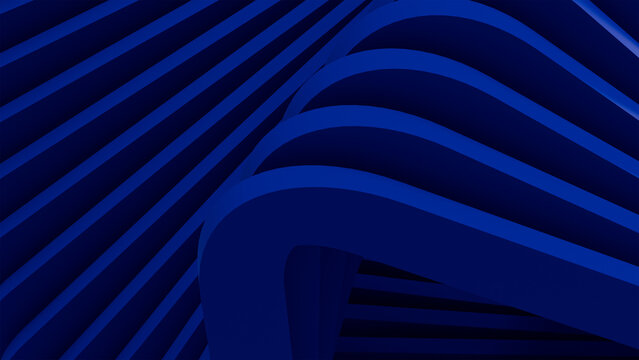 Abstract Blue 3D Background with Flowing Layered Ribbons and Dynamic Geometric Motion
