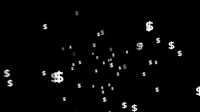 Abstract Flying Dollar Sign Animation Loop on Black Background