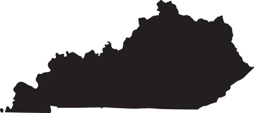 A detailed black map of the state of kentucky presented as a clean isolated graphic silhouette