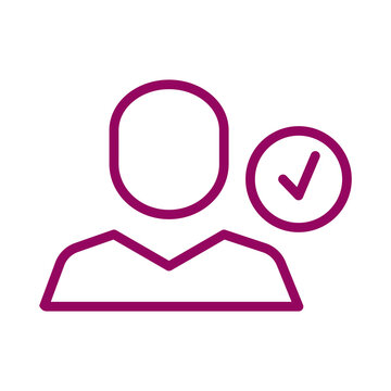 Clean graphic icon representing a person with a checkmark indicating approval or confirmation transparent background