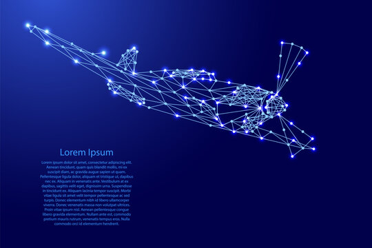 dive fighter with propeller from futuristic polygonal blue lines and glowing stars for banner, poster, greeting card