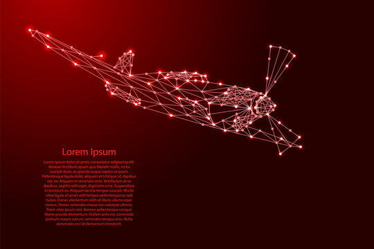 dive fighter with propeller from futuristic polygonal red lines and glowing stars for banner, poster, greeting card