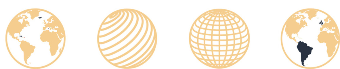 Obraz premium Globes with Highlighted Regions on a Beige Background Featuring Globe, Map, World with Geography and Illustration Elements