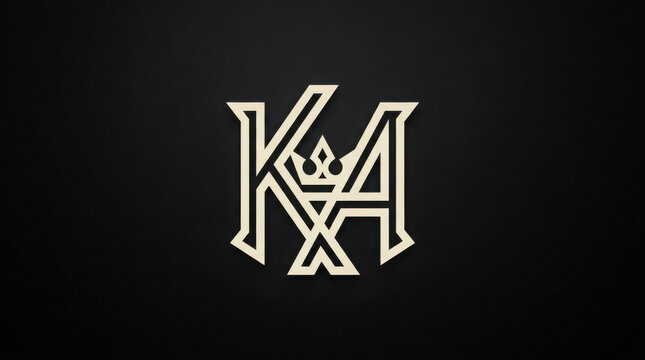 A regal luxury monogram featuring the letters K and A with a crown on a dark charcoal background.