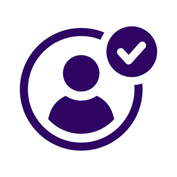 Digital graphic icon representing a verified user profile or approved person status transparent background