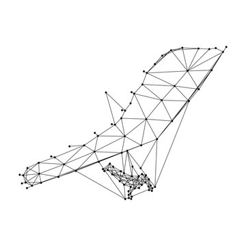 hang glider flying pilot, from abstract futuristic polygonal black lines and dots