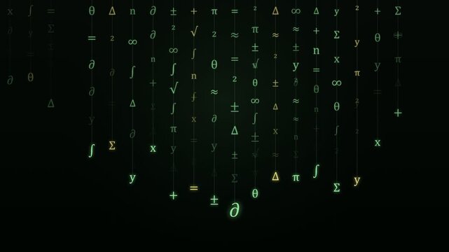 Green Cyber Matrix Math Symbols Rain Falling Digital Code Backdrop