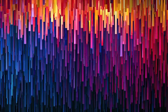Vertical lines of vibrant colors cascade downwards, creating a digital waterfall effect