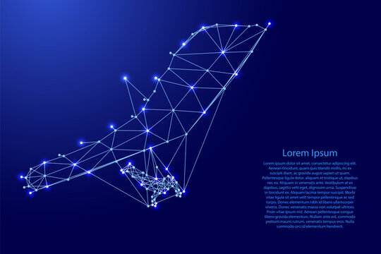 hang glider flying pilot from futuristic polygonal blue lines and glowing stars for banner, poster, greeting card