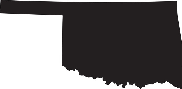 A simple black map of the united states state of oklahoma presented as a clean graphic silhouette