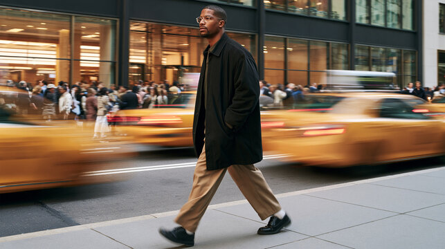 Professional Man Crossing Urban Street in Business Casual