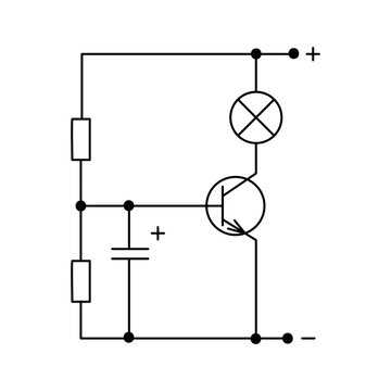 electrical circuit of radio components from black lines and dots