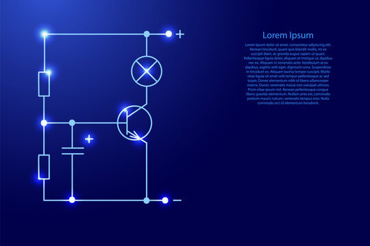 electrical circuit of radio components from blue lines and glowing stars