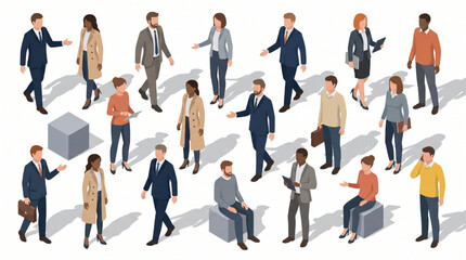 Fototapeta premium Corporate Business Professionals Isometric Vector Pack Walking and Sitting Scale Figures
