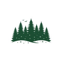 Obraz premium Pine Forest Winter Landscape Vector Illustration
