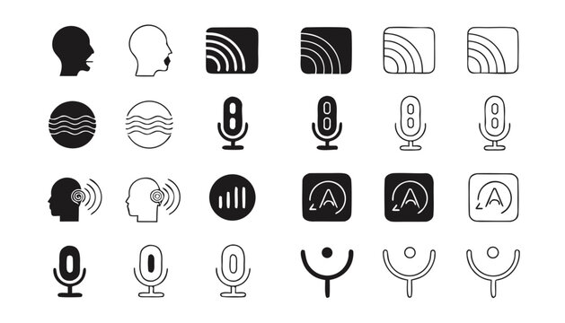 Voice control communication icons set on white background. voice assistant and sound waves symbol for web and mobile