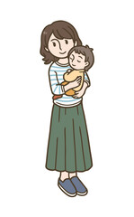 Fototapeta premium 赤ちゃんを優しく抱っこする母親の全身イラスト