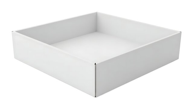 Empty square white cardboard box tray for shipping and storage of products on a flat surface