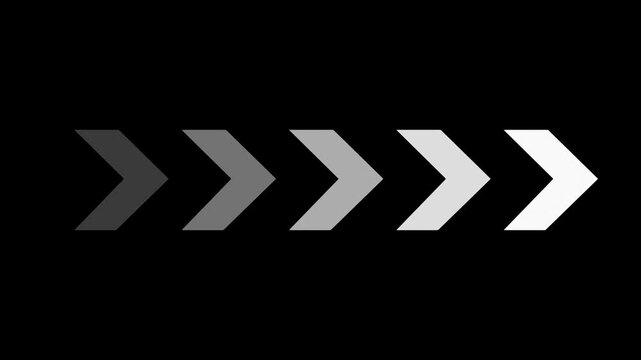 Abstract grayscale arrows pointing right in a sequence on black background
