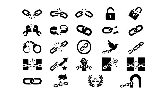 :
Modern Broken Chain Icon Collection for Freedom Empowerment and Success Vector