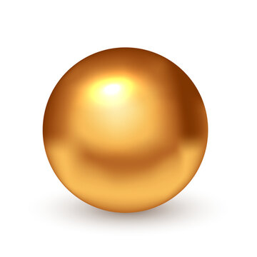 Metal golden ball. 3D color metallic sphere with soft reflections, smooth gradient and shadow. Glossy reflective bead. Realistic vector illustration