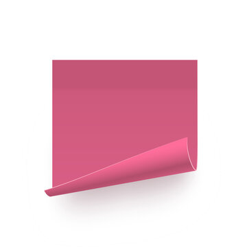 Post note. Mauve pink sticky square note paper with curled corner. Blank adhesive notepad page template isolated on white background. Realistic vector illustration for reminders and memos.
