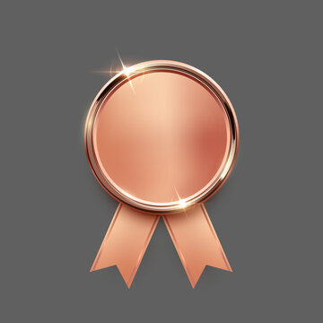 Bronze medal. Realistic 3D copper award medal with ribbons, symbolizing third place in sports, competitions, athletic events. Winner emblem, diploma, certificate. Elegant vector illustration.