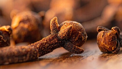 Fototapeta premium Macro Shot of Dried Cloves Spice with Selective Focus and Warm Lighting