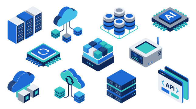 Isometric Technology Icons for Digital Infrastructure.