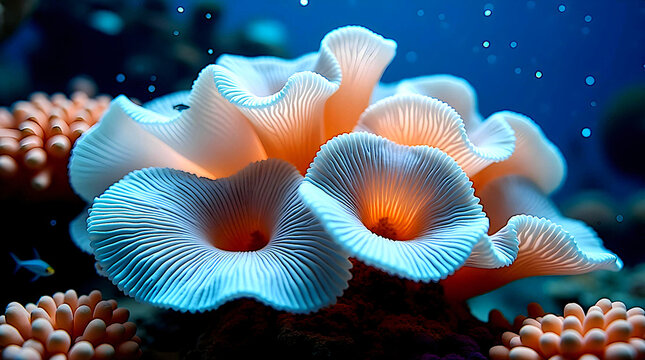 vibrant fantasy glowing neon mushrooms in mysterious magical forest