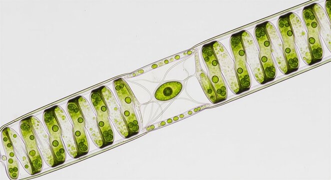 Microscopic View Of Algae Cells Displaying Rich Chlorophyll And Unique Structures.