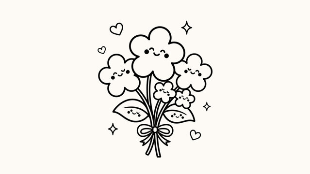 Fluffy hydrangea flower line drawing &ndash; Perfect for cheerful sticker designs.