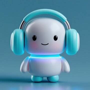 Friendly AI Assistant Character With Headphones