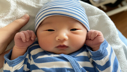 Newborn korean baby in arms of mother © dvoevnore
