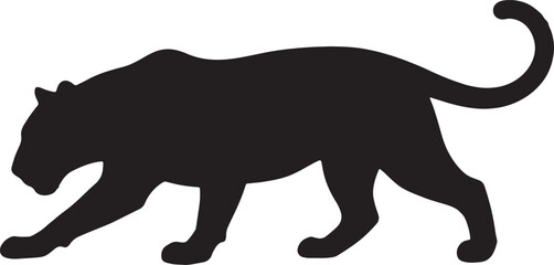 Black panther silhouette prowling wild cat predator isolated feline animal big cat hunter nature power. © Sheplob