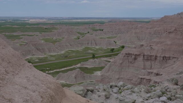 Overlook of dramatic formations at Badlands National Park
