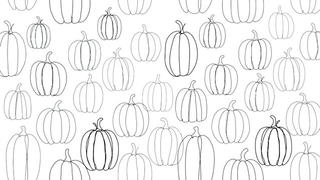 Pumpkin Line Art Seamless Pattern Vector with Hand Drawn Outline Shapes for Autumn Thanksgiving Day Halloween Coloring Pages and Minimalist Festive Holiday Wallpaper Designs
