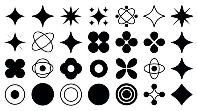 Geometric shapes and patterns star circle clover shapes abstract design elements.