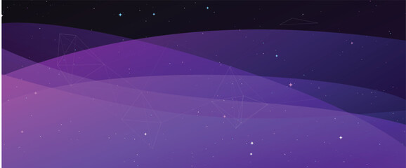 Fototapeta premium Purple night sky background with sparkling stars and geometric shapes