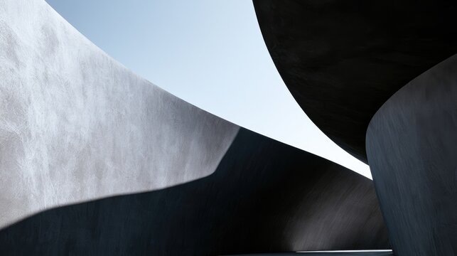 Abstract modern architecture with smooth curves and stark light-dark contrast