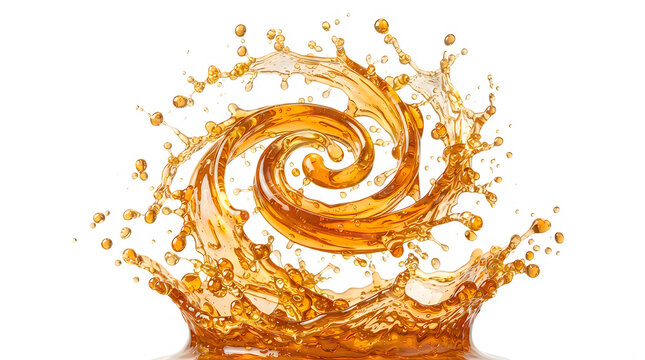Dynamic swirling splash of golden liquid or orange juice spinning in a circular motion