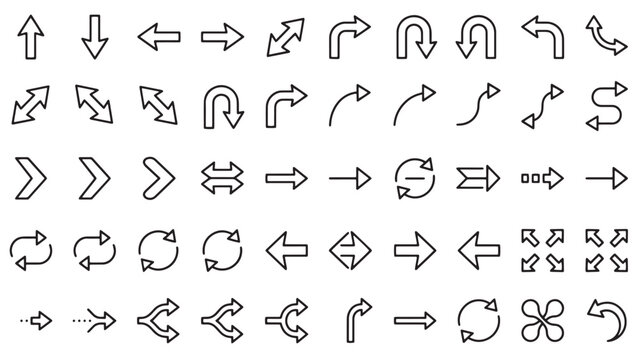 Set of various arrow icons. Collection of vector navigation signs and direction symbols.