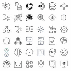 Fototapeta premium Artificial Intelligence, Automation and Data Processing Line Icons Set – Editable Technology Vector Collection