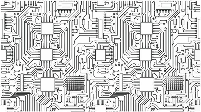 Abstract Electronic Circuitry Pattern with Microchip Outlines