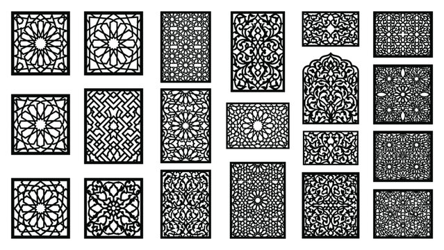 Islamic pattern laser cut screen panel set decorative stencil vector illustration for cnc design