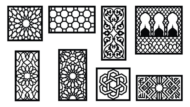 Oriental islamic mosque arch laser cut panel template geometric stencil vector illustration for cnc router