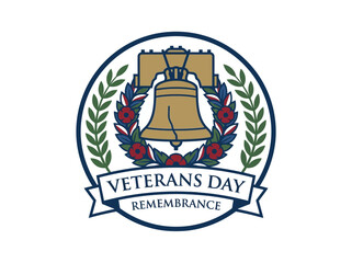 Fototapeta premium Veterans Day Remembrance Emblem with Bell and Laurel Wreath.
