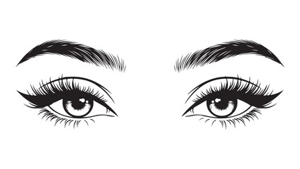 Fototapeta premium Beautiful Woman Eyes with Long Eyelashes and Shaped Eyebrows Vector Illustration