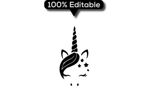 Magical female unicorn head face line art vector