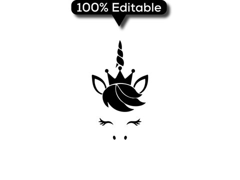 Minimalist female unicorn face vector graphic
